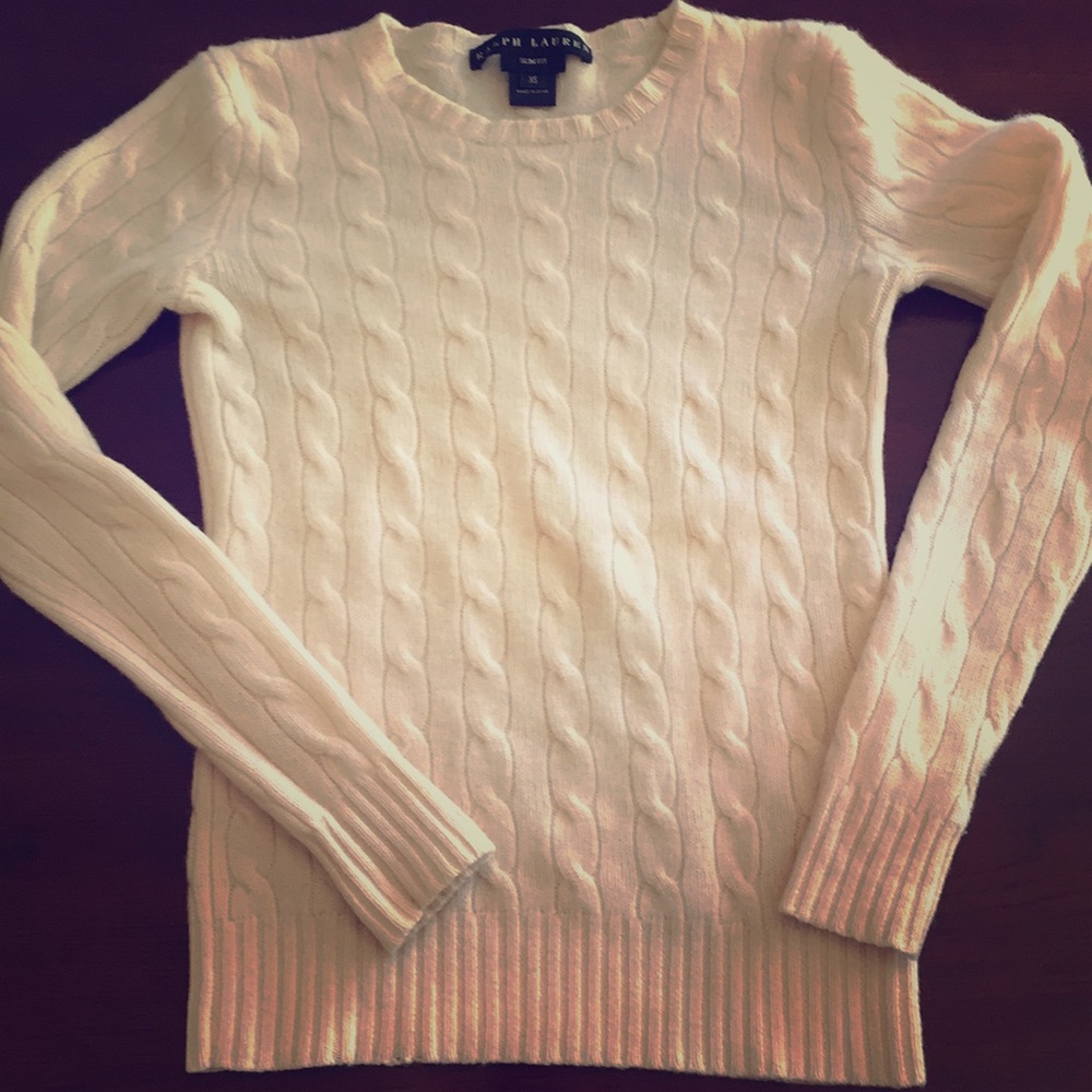 Ralph Lauren Black Label Ivory Cashmere Cable Swtr